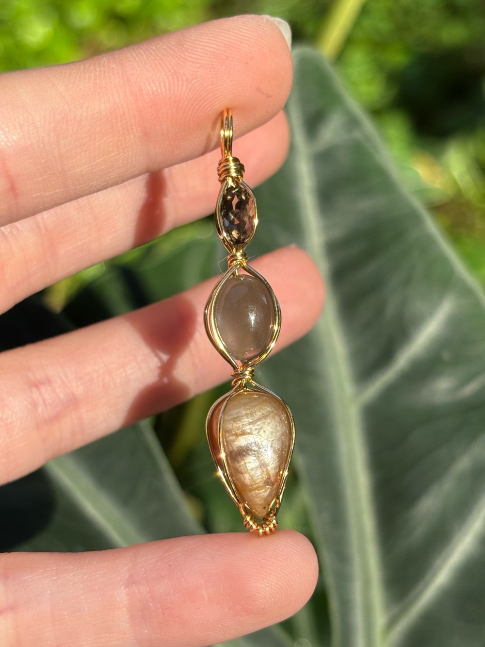 Yellow sapphire and Smokey quartz fancy stack pendant